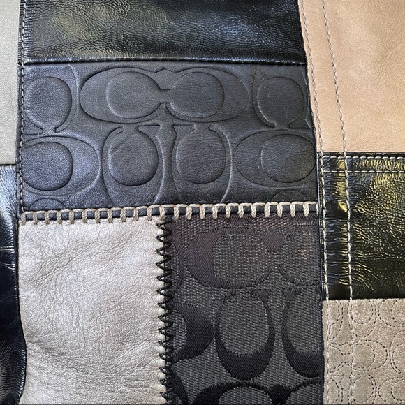 Coach Large  Black/Gold/Tan Mixed Leather Patchwork Tote - Picture 6 of 13
